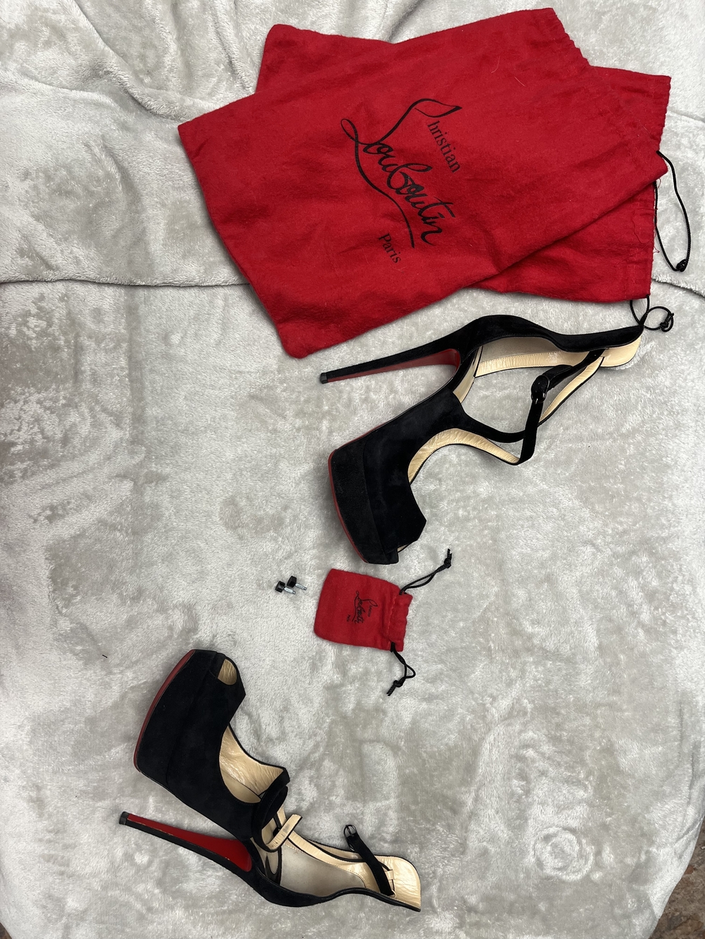 Christian Louboutin Black Suede Platform Slingback Pumps